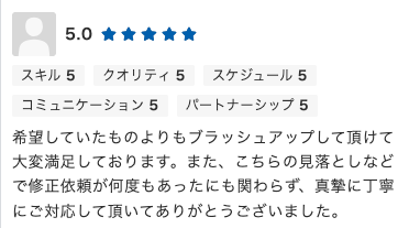Web制作のご依頼でいただいた評価コメント。希望以上のブラッシュアップと真摯な修正対応