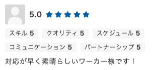 Web制作のご依頼でいただいた評価コメント。対応が早く素晴らしい