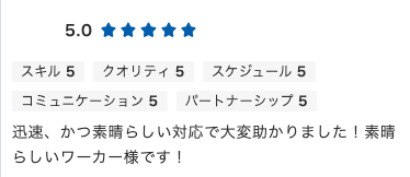 Web制作のご依頼でいただいた評価コメント。迅速かつ素晴らしい対応